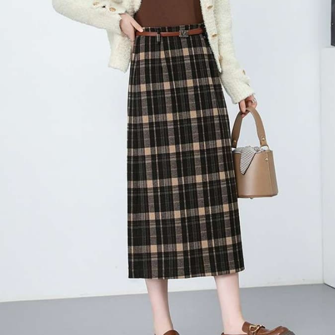 ブルベ冬服 チェック柄プリーツロングスカート