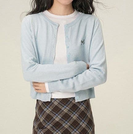 ブルベ夏/ブルベ冬服 リボン刺繍ニット ショート丈