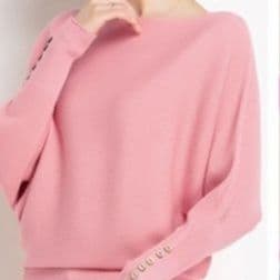 ブルベ夏/ブルベ冬服 上品ボートネック横リブドルマンニット袖ボタン付