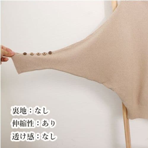 ブルベ夏/ブルベ冬服 上品ボートネック横リブドルマンニット袖ボタン付