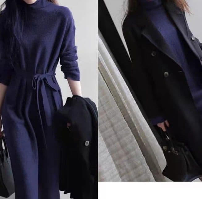 ブルベ冬服 ウエストベルト タートルネックワンピース