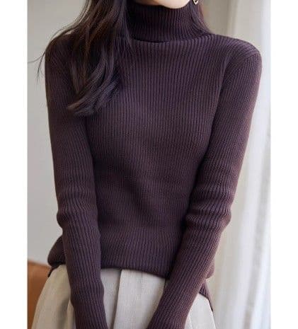 ブルベ夏/ブルベ冬服 上品タートルネック縦リブニットトップス