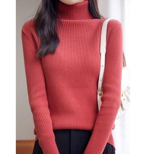 ブルベ夏/ブルベ冬服 上品タートルネック縦リブニットトップス