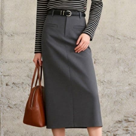 ブルベ冬服 ハイウエストダブルベルト付きタイトミディ丈スカート