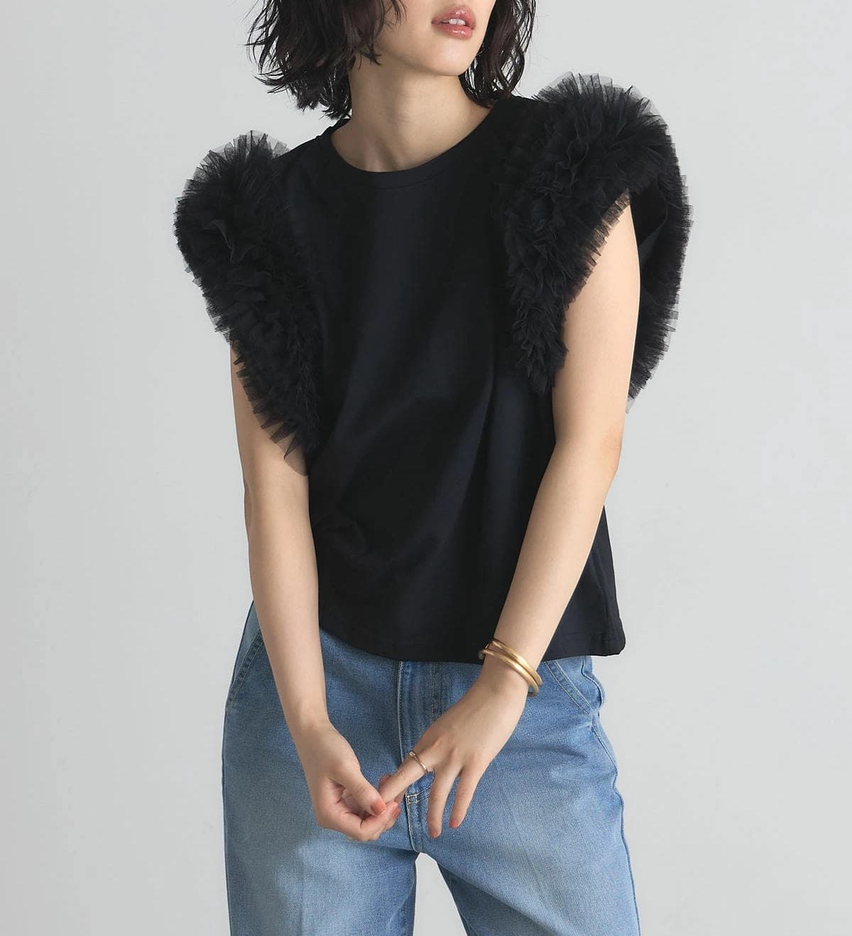 ブルベ夏/ブルベ冬服 切り替え フライスリーブ 半袖Tシャツ