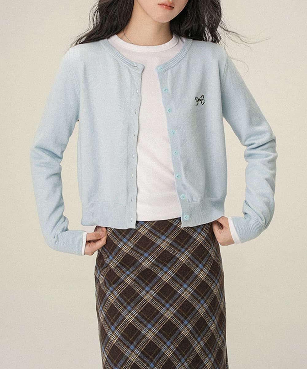 ブルベ夏/ブルベ冬服 リボン刺繍ニット ショート丈