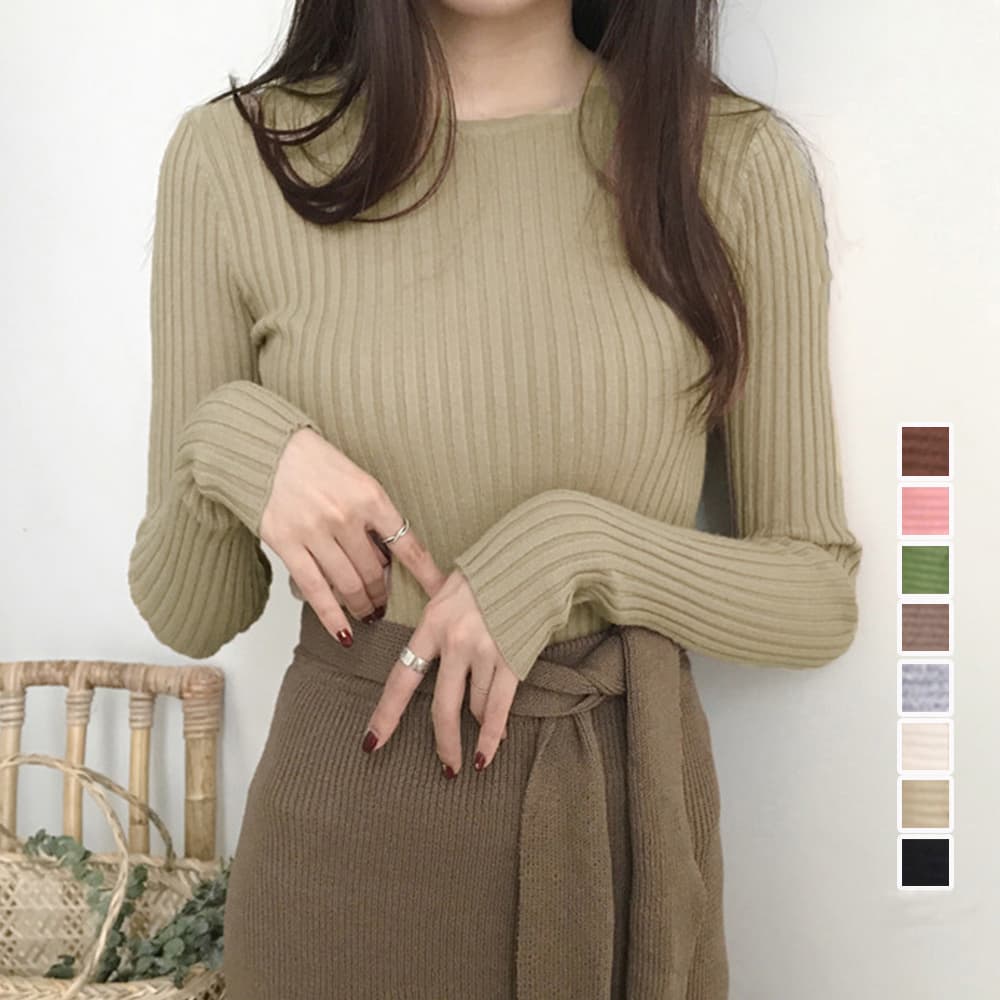 ブルベ夏服 リブニット長袖トップス レディース 秋冬ニット