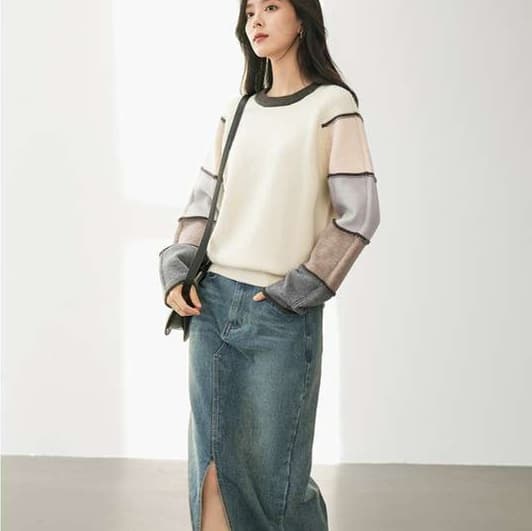 ブルベ夏服 多色カラー切替ニットセーター